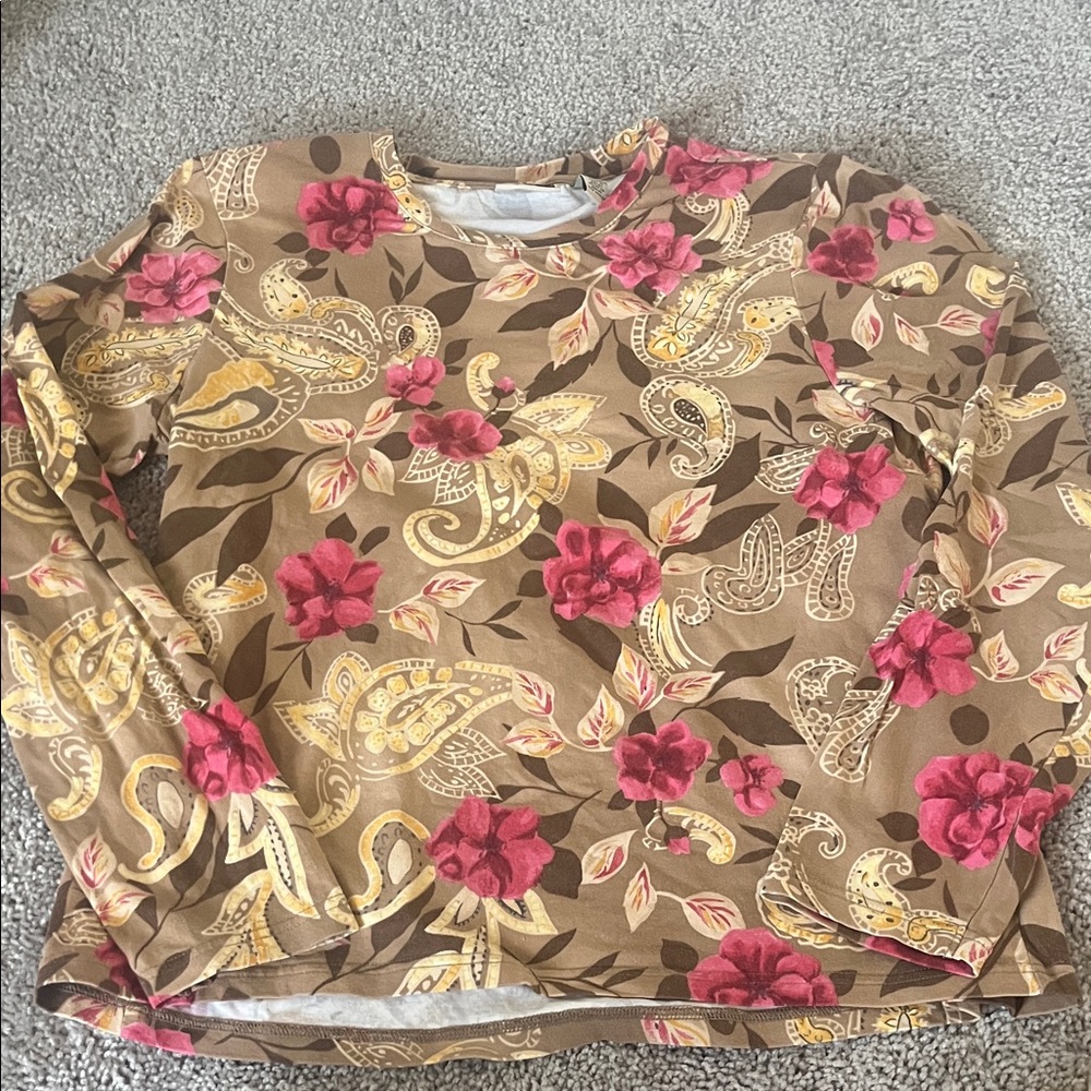 Floral Long Sleeve Top - Brown and Pink